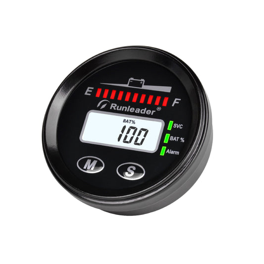 Runleader RL-BI025G 12V/24V 36V 48V Battery Power Indicator, Hours & Voltage Gauge, Applicable to Battery Lead Acid Gel LiFePO4 Trojan AGM 18650