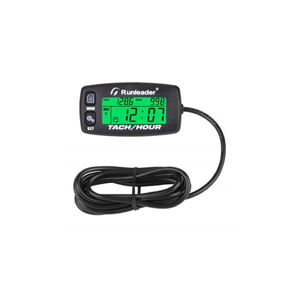 Runleader Hour Meter Tachometer, Maintenance Reminder Alert RPM Backlit Display Initial Hours Setting Battery Replaceable Use for ZTR Mower Generator