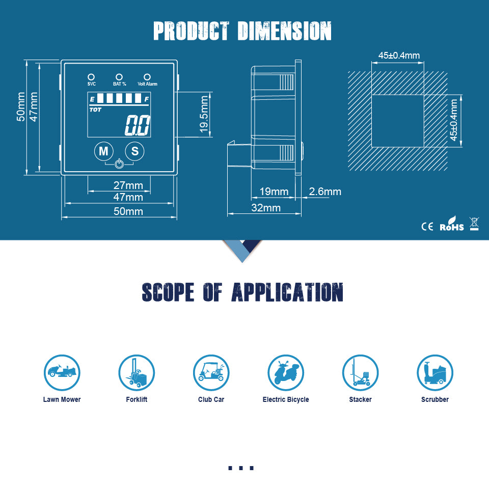 Runleader RL-BI022 12V to 48V Digital LCD Battery Capacity Monitor Hours Volt Meter Gauge