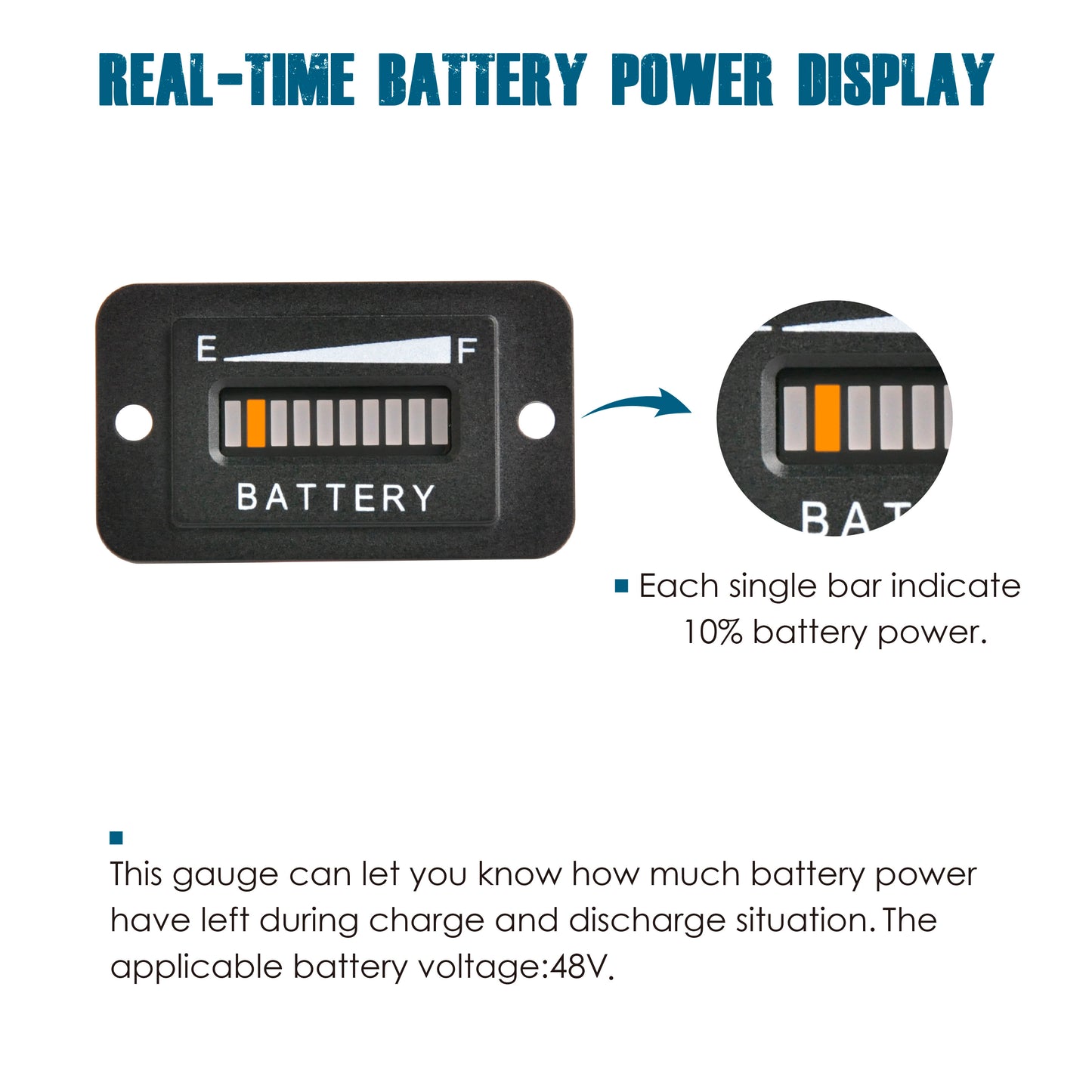 Runleader RL-BI003-1 LED 12V/ 24V, 36V, 48V Battery Level Indicator, Programmable Battery Charge Meter for Lead Acid Trojan LiFePO4 AGM Gel Waterproof Golf Cart