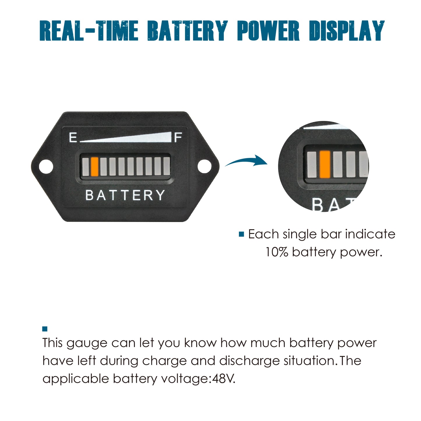 Runleader RL-BI001-1 LED 12V/24V 36V 48V Battery Power Indicator, Programmable Battery Charge Meter for Lead Acid Trojan LiFePO4 AGM Gel Waterproof Design