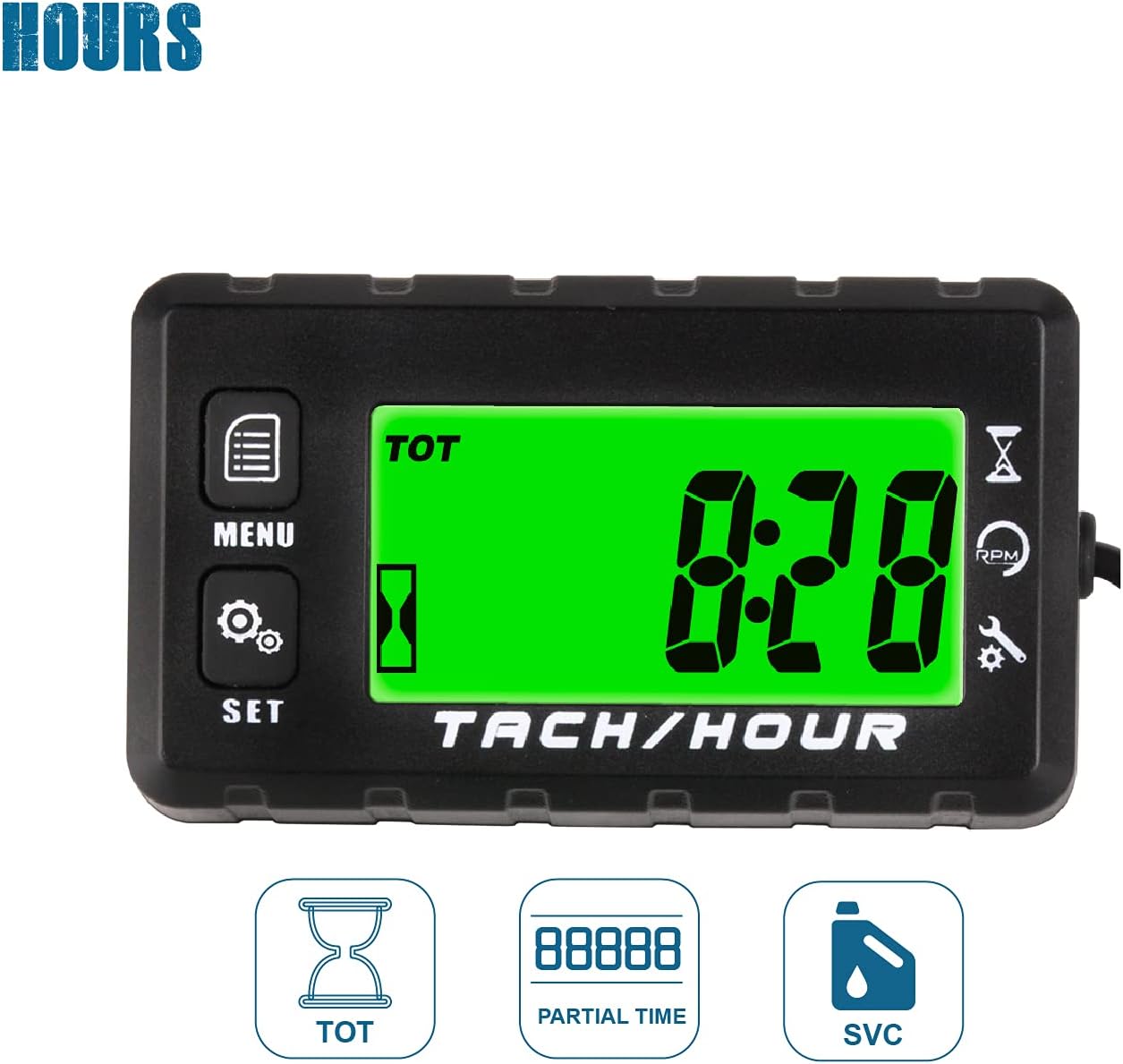Runleader RL-HM058 Digital Self Powered Hour Meter Tachometer,Maintenance Reminder,Alert RPM Reminder,User Shutdown,Waterproof,Use for ZTR Lawn Mower Generator Marine ATV Motor and Gas Powered Equipment