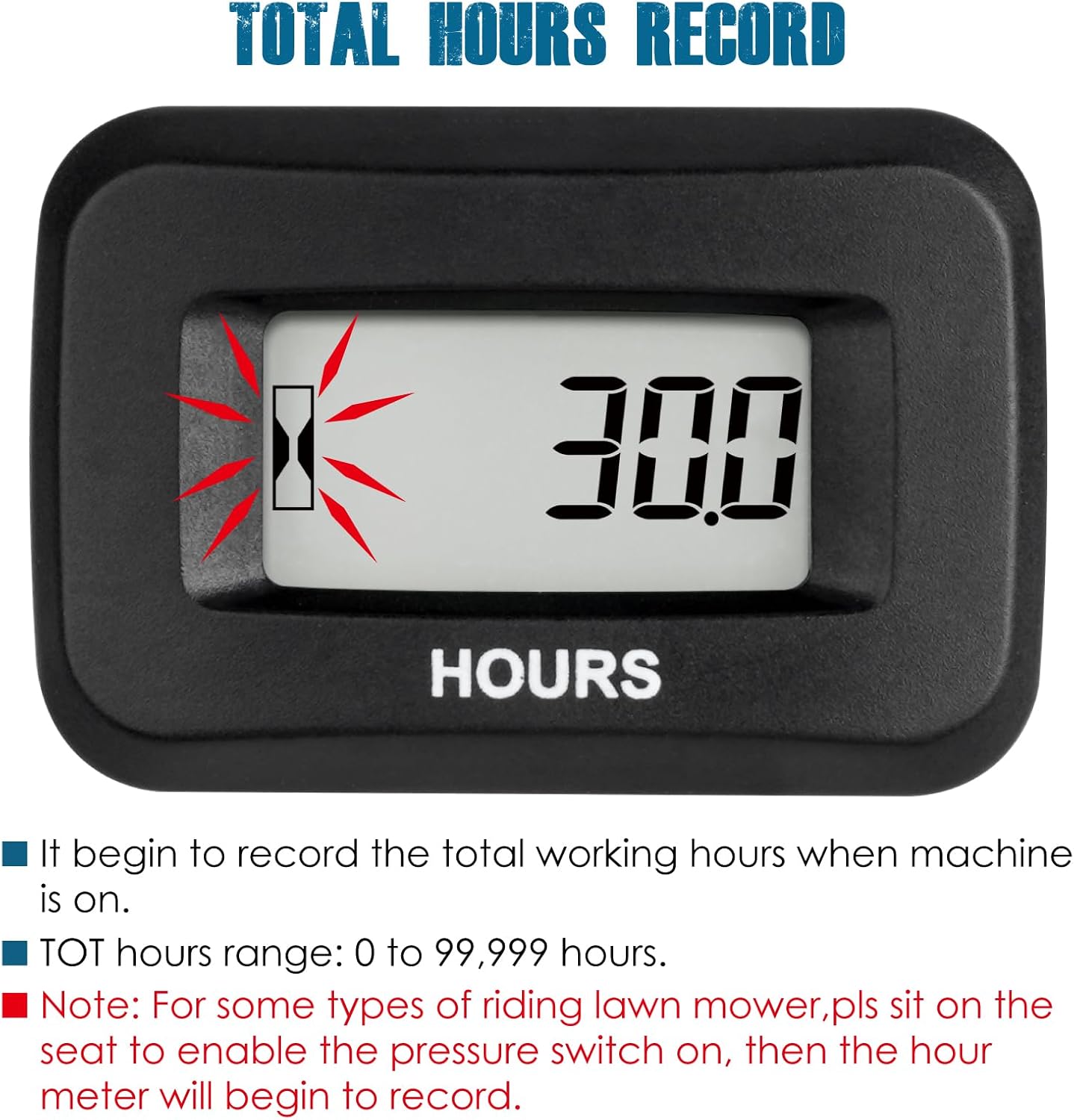 Runleader RL-HM057AD-H Digital Hour Meter,DC 5V to 60V for Riding Lawn Mower Tractor Golf Cart Forklift RV Motorhome Milling Machine etc. (1)