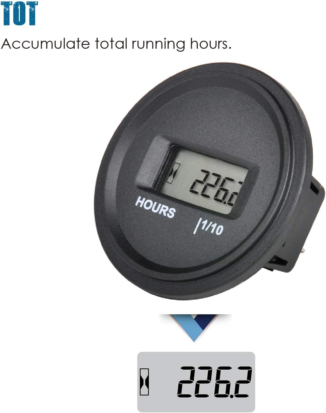 Runleader RL-HM056AD Digital LCD Hour Meter Kit, AC/DC 5V to 277V, Use for ZTR Lawn Mower Tractor Generator Golf cart Club car Scrubber Marine ATV Motor Compressor and Gas Powered Equipment