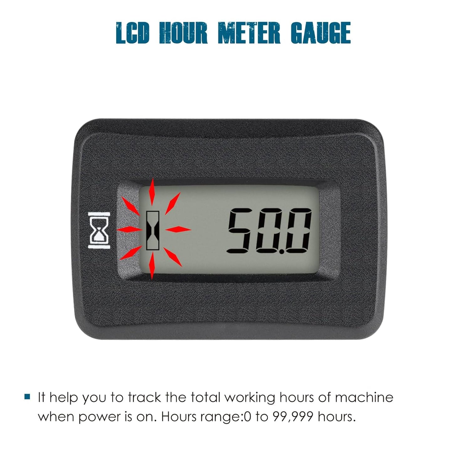 Runleader RL-HM078AD Digital LCD Hour Meter, AC/DC 5V to 277V,Maintenance Total Running Hours,Data Storage,Waterproof Design for Lawn Mower Generator Motorcycle Golf Cart Forklift Scrubber Machine.