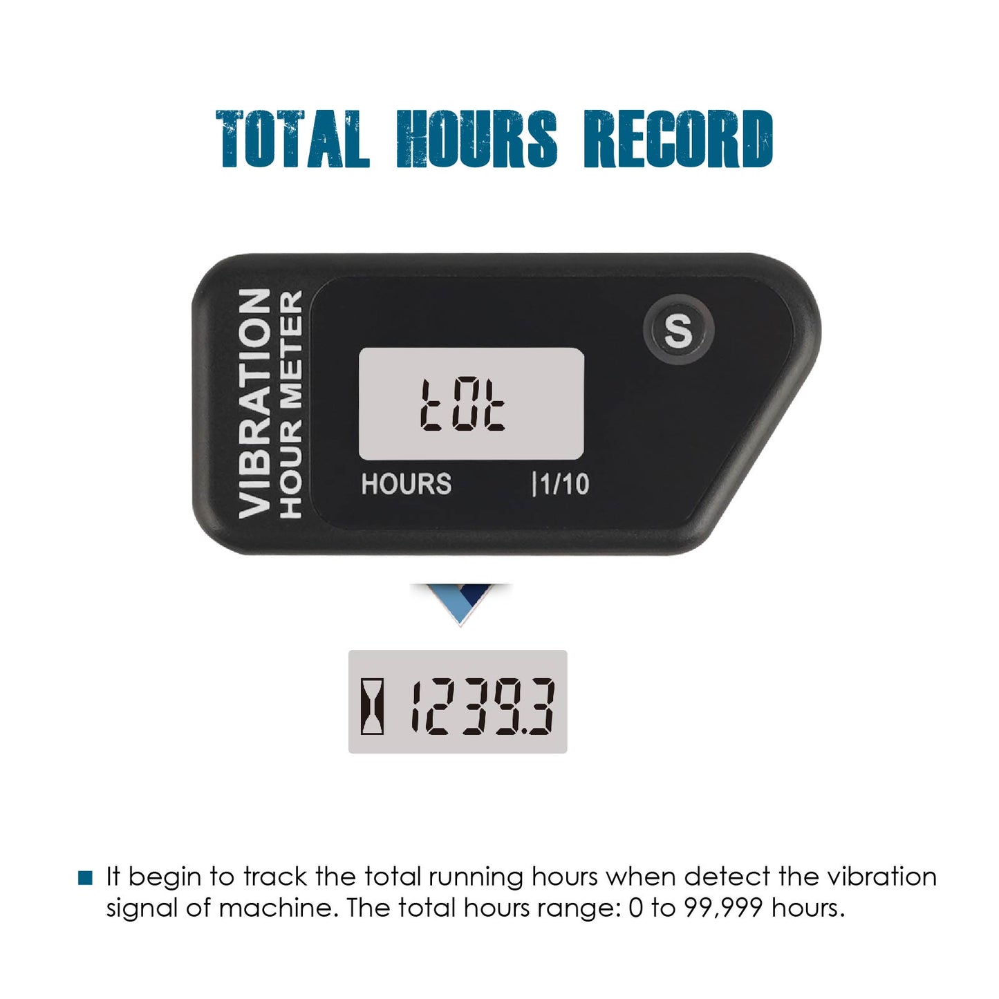 Runleader Digital Self Powered Wireless Hour Meter, Vibration Activated, Resettable Job Timer, User Lock Shutdown for Generator Marine ATV Lawn Mower
