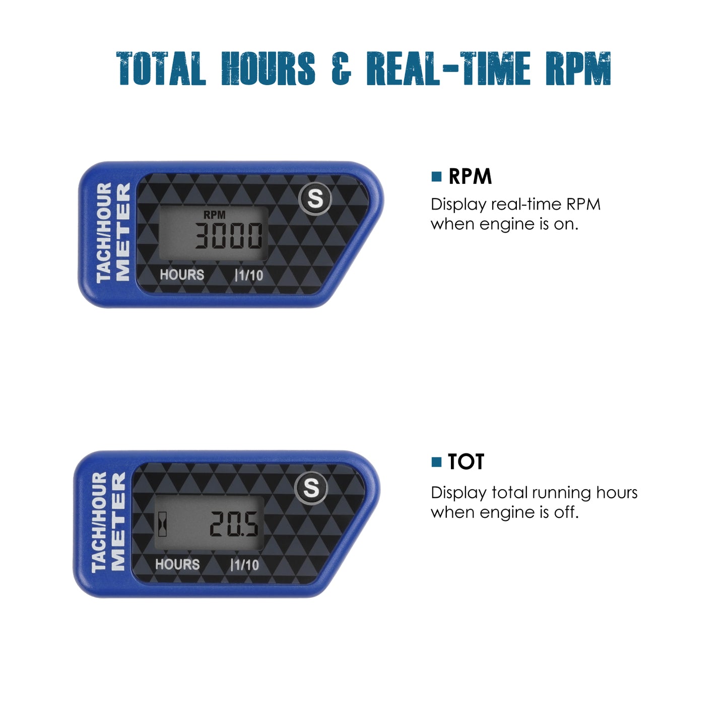 Runleader Digital LCD Hours Tachometer, Hours & RPM Display, Waterproof Design, appliable to Lawn Mower Generator Compressor Motorcycle Chainsaw