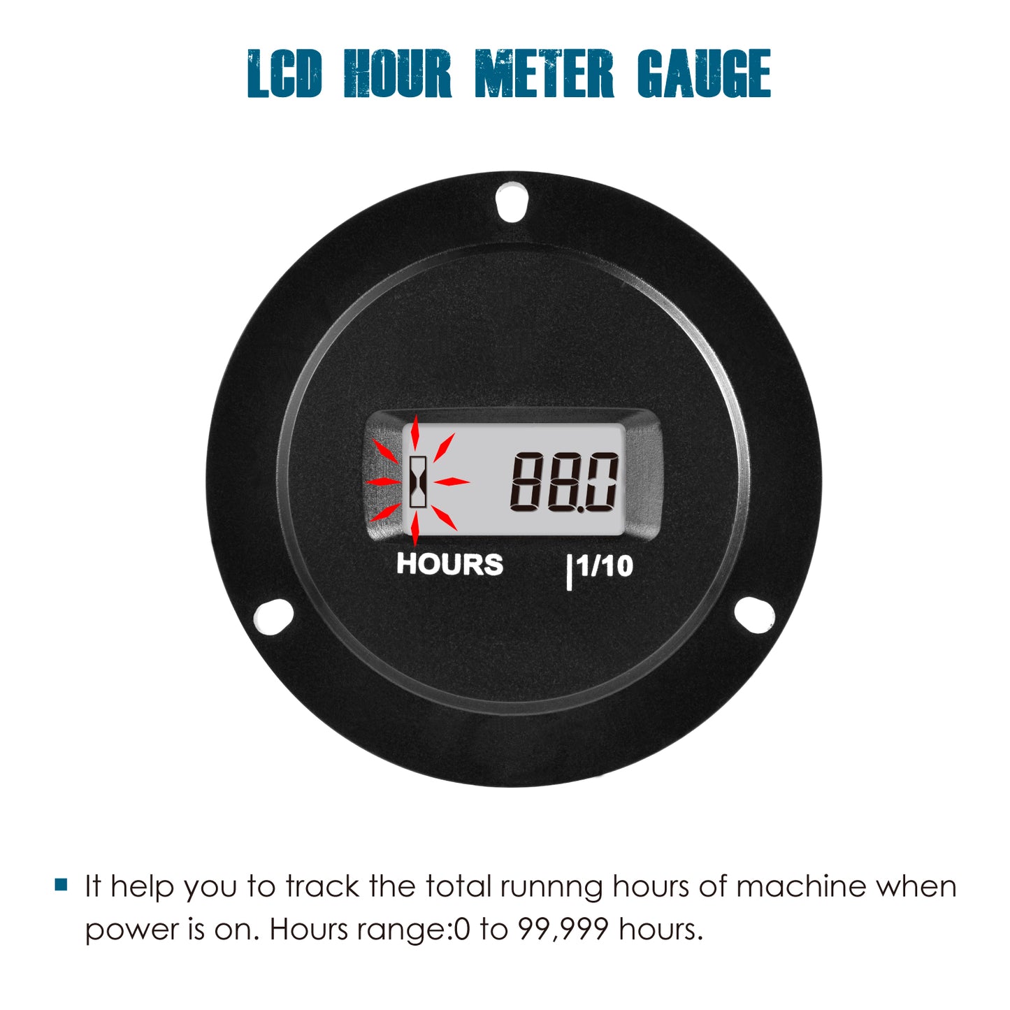 Runleader RL-HM065AD Digital LCD Hour Meter, AC/DC 5V to 277V,Maintenance Total Running Hours,Data Storage,Waterproof Design for Lawn Mower Generator Motorcycle Golf Cart Forklift Scrubber Machine.