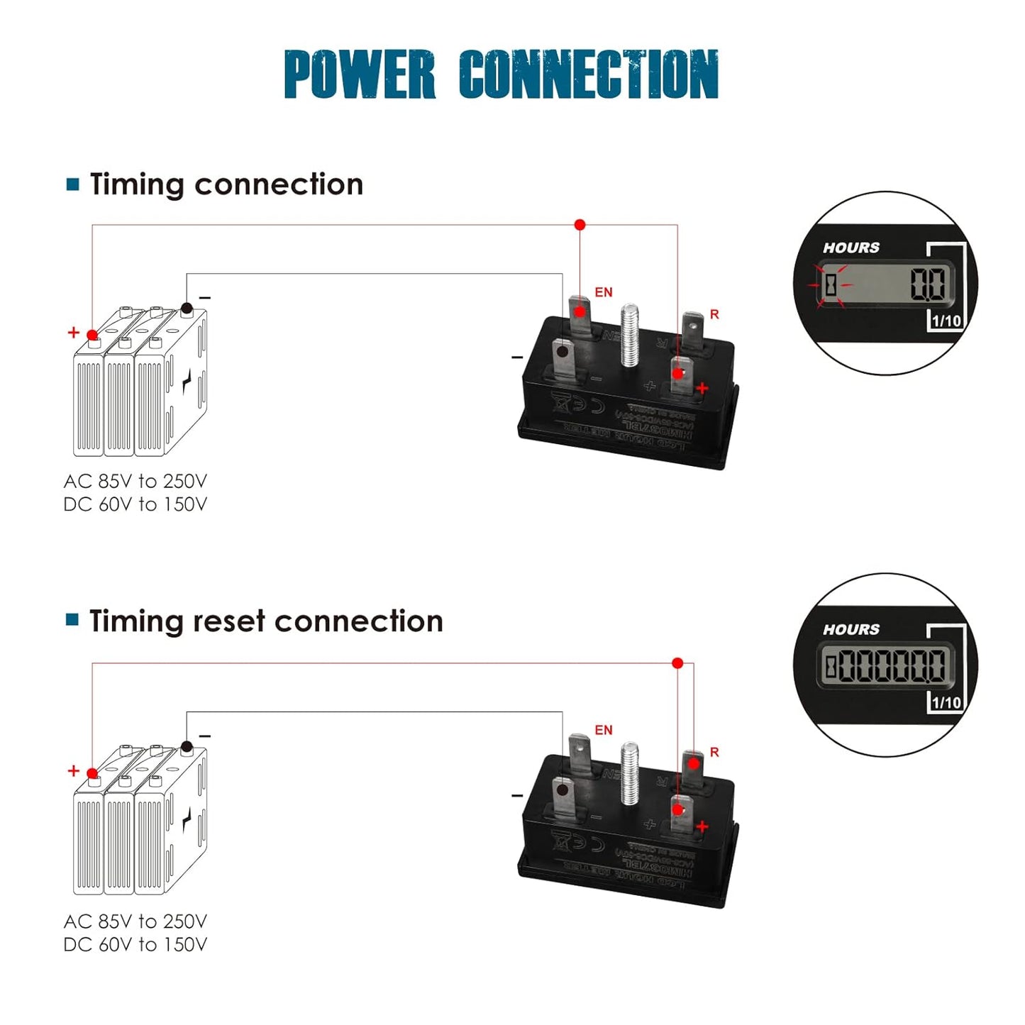 Runleader RL-HM037B Maintenace Hour Meter Works on AC and DC Powered Machine Lawn Mower Tractor Forklift Go-kart etc.