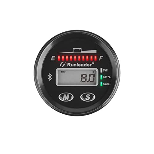 Runleader RL-BI025A-BT 12V to 48V Bluetooth LED Battery Indicator Voltage Gauge with Alert Run Hours Record for Lead Acid Battery