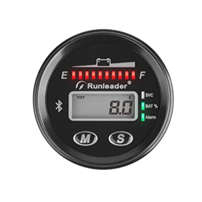Runleader RL-BI025A-BT 12V to 48V Bluetooth LED Battery Indicator Voltage Gauge with Alert Run Hours Record for Lead Acid Battery