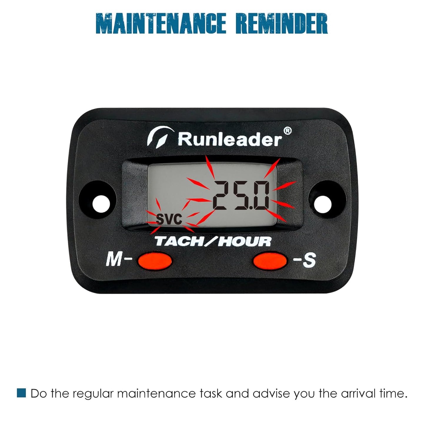 Runleader RL-HM068 Digital Tach/Hour Meter,Maintenance Reminder for Lawn Mower Generator Motorcycle ATV Outboard Motor Jetski Chainsaw etc