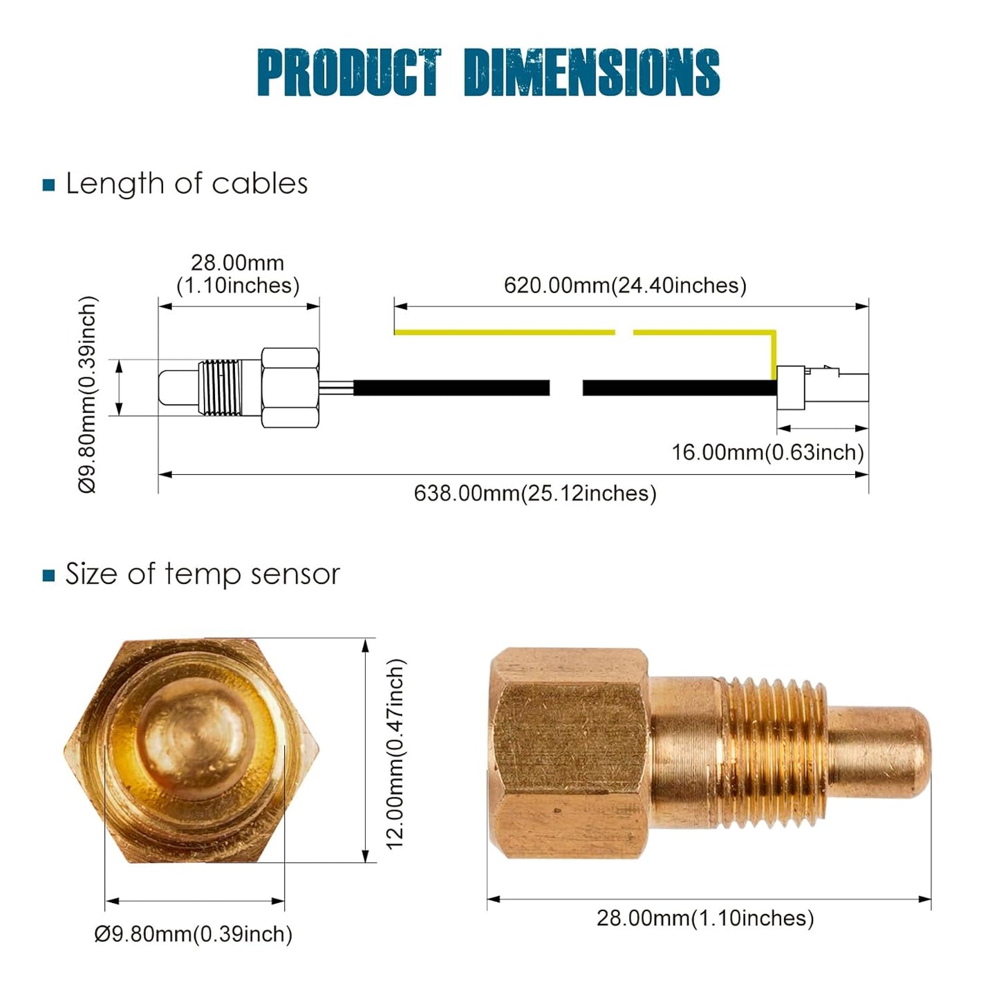 Runleader RL-TS001-20°C~+300°C(-4°F~+572°F) Waterproof Temp Sensor for Engine Water Oil Temperature Gauge Temperature Sensor Lawn Mower Motorcycle Tractor