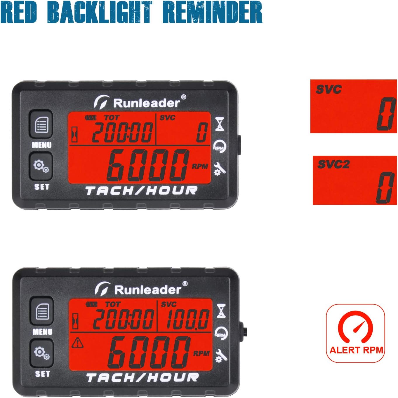 Runleader RL-HM058A Digital Self-Powered Hours Tachometer,Maintenance Reminder,Backlights Display, Replaceable Battery for Lawn Tractor Log Splitter Generator Compressor Motorcycle ATV Snowmobile.