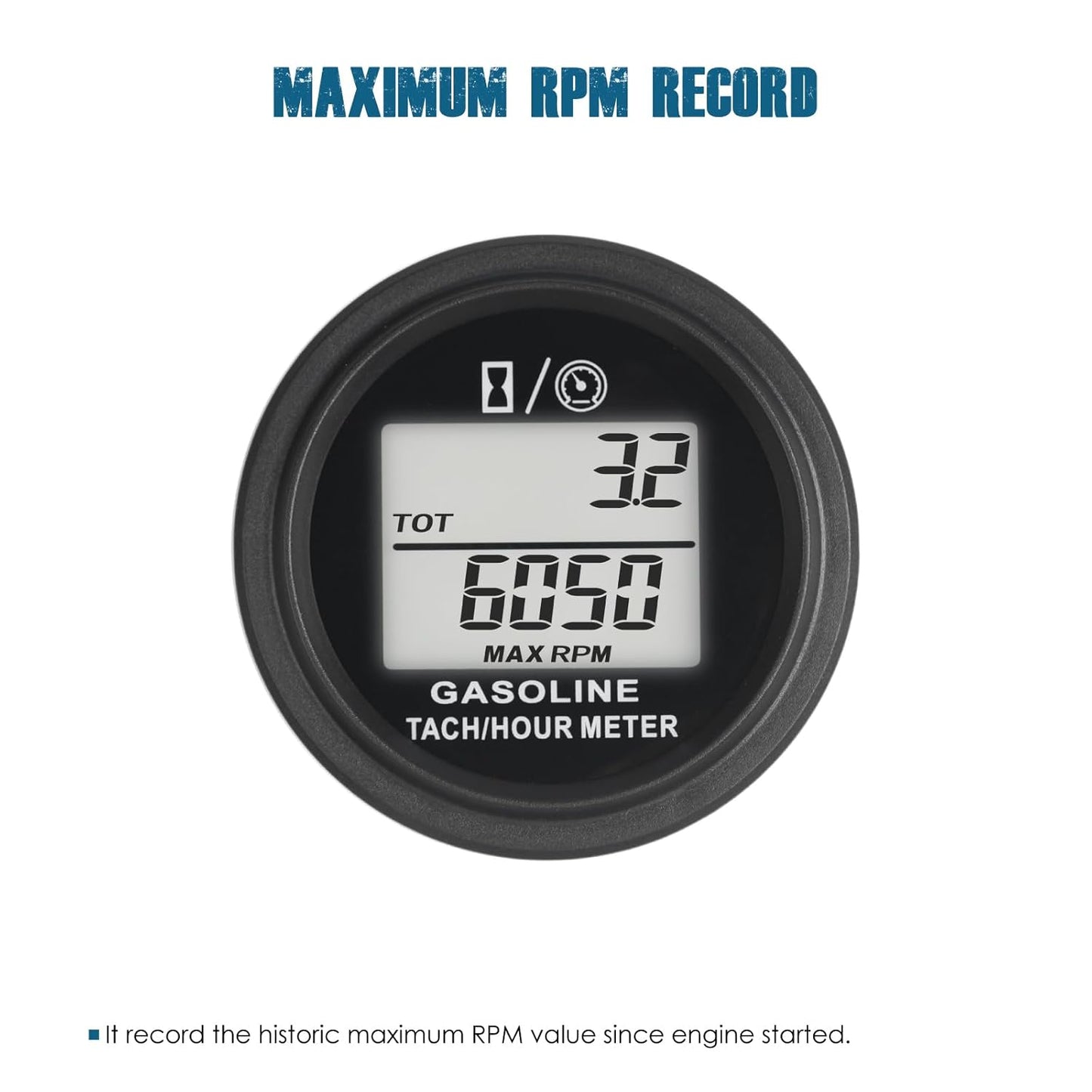 Runleader RL-HM005L Digital Engine Hour Meter Tachometer,Real-time RPM Record,Backlight Display,Snap-in Design for ZTR Lawn Mower Tractor Generator Outboard Chainsaw Marine Snowblower