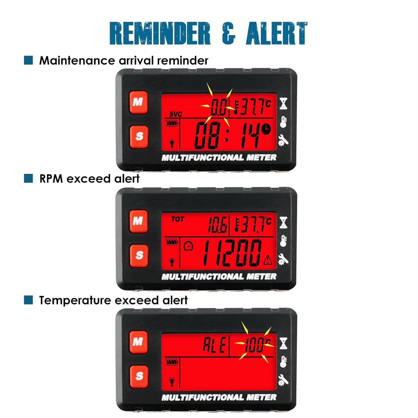 Runleader RL-HM058C Digital Engine Temperature Meter,Tach/Hour Meter,Battery Replacement and DC5V to 30V External Power Supply for Gasoline Engine Garden Tractor Generator Motorcycle Outboard Motor etc.