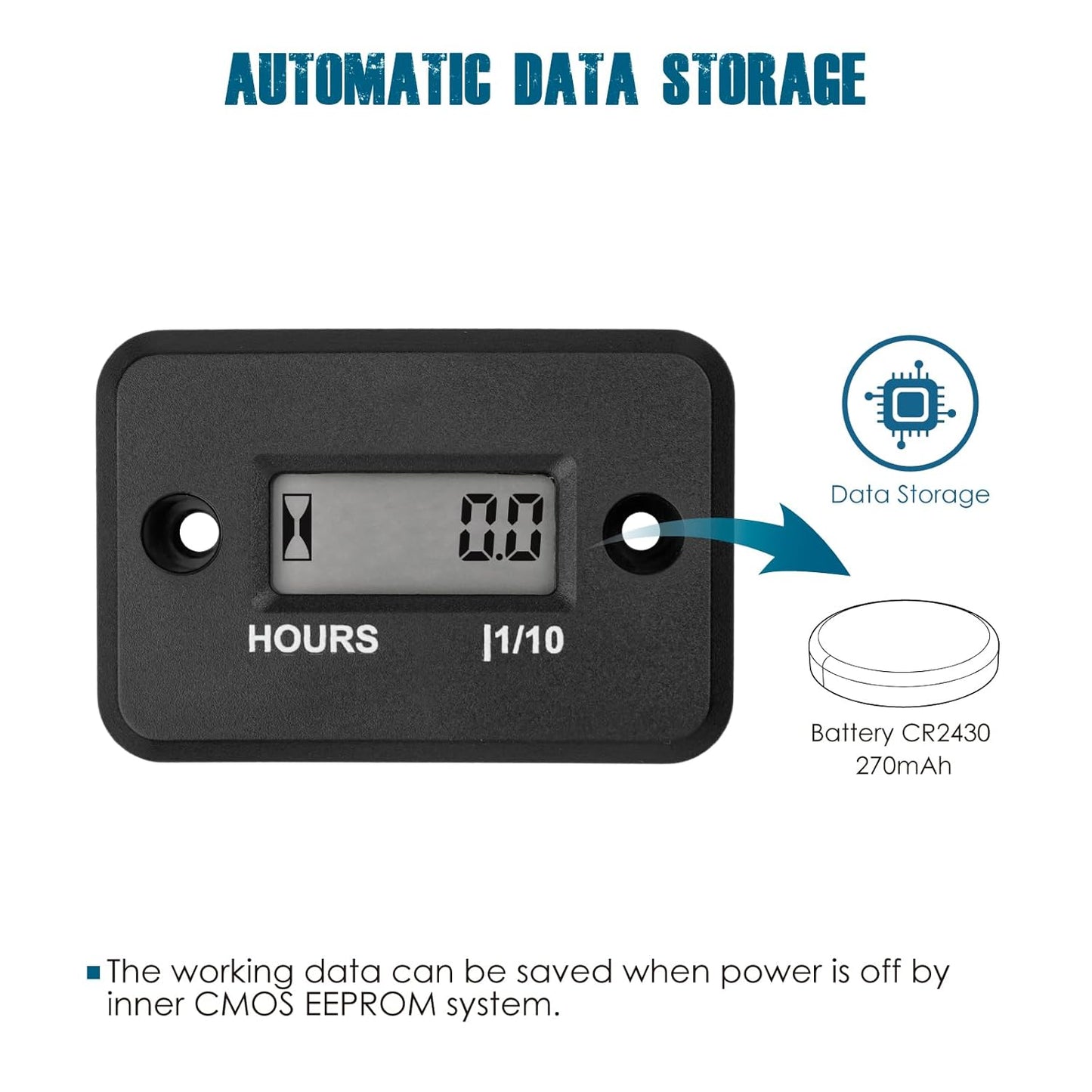 Runleader RL-HM006J Digital Hour Meter with Alligator Clip for Maintenance, Works on Lawn Mower Generator Outboard Motor ATV Motorcycle etc.