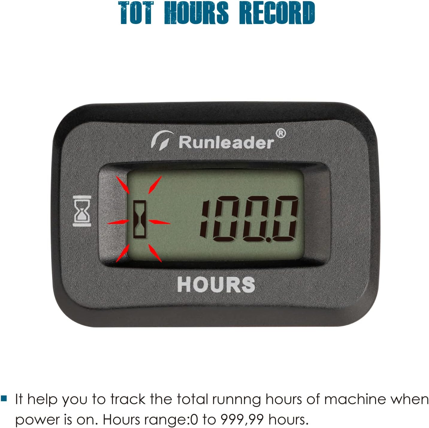 Runleader RL-HM057ADH-2 Digital Hours Counter,Volt.DC 5V to 60V, 50 Hours Maintenance Reminder for Garden Tractor Generator Compressor ATV Outboard Motor Golf Cart Forklift Snowblower.