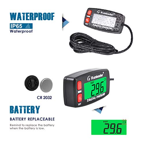 Runleader Gasoline Engine Hour Meter, Maintenance Tachometer for Riding Lawn Mower Tractor Generator Chainsaws Marine ATV Motorcycle Snowmobile