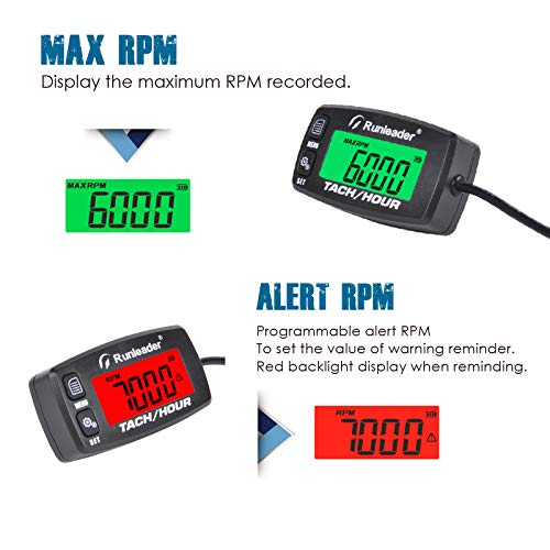 Runleader Gasoline Engine Hour Meter, Maintenance Tachometer for Riding Lawn Mower Tractor Generator Chainsaws Marine ATV Motorcycle Snowmobile