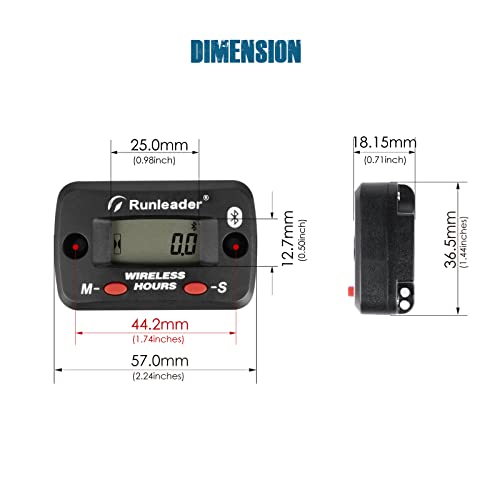 Runleader RL-HM068V-BT Digital Wireless Vibration Activated Hour Meter Data Remote Bluetooth Manage Maintenance Reminders for Lawn Mower Tractor Chainsaw