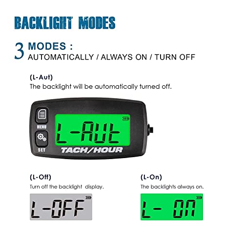 Runleader Digital Maintenance Tach/ Hour Meter for Small Gas Engine,Used on Riding Lawn Tractor Generator Compressor Chainsaws