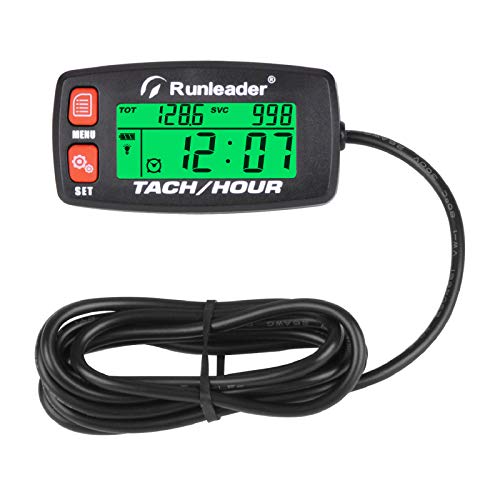 Runleader Hour Meter Tachometer, Maintenance Reminder Alert RPM Backlit Display Initial Hours Setting Battery Replaceable Use for ZTR Mower Generator