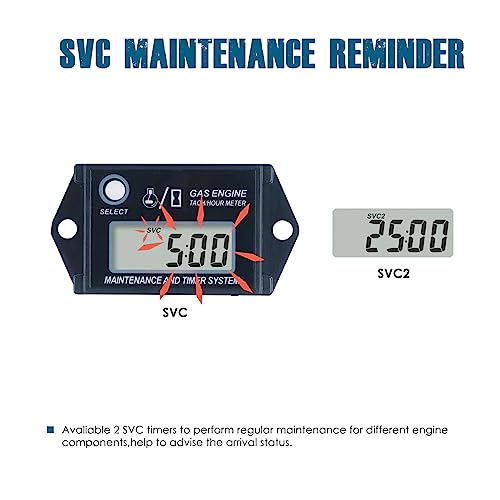 Runleader RL-HM026A Digital Hour Meter Tachometer Maintenance Reminde, Max RPM Recall Use for ZTR Lawn Mower Tractor Generator Marine Motor Motorcycle