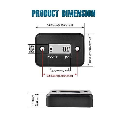 Runleader Digital LCD Maintenance Hour Meter for Small Engine, Waterproof Design, Applicable to Gas Engine Powered Lawn Mower Generator Motorcycle