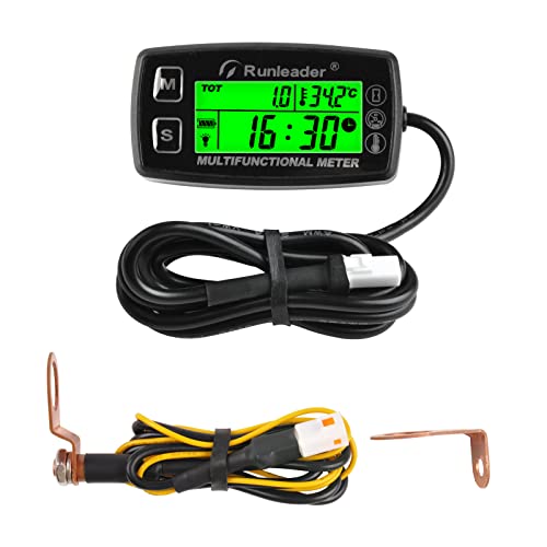 Runleader RL-HM035A Digital Tach Hour Meter, Engine Temperature Gauge, Alert RPM & Temp Backlights Display for Lawn Tractor Compressor Generator Snowmobile