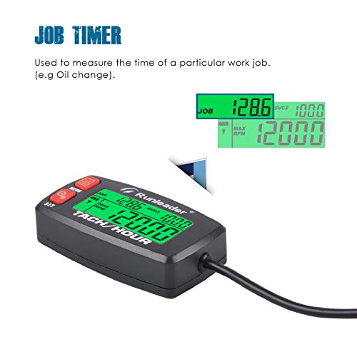 Runleader Hour Meter Tachometer, Maintenance Reminder Alert RPM Backlit Display Initial Hours Setting Battery Replaceable Use for ZTR Mower Generator