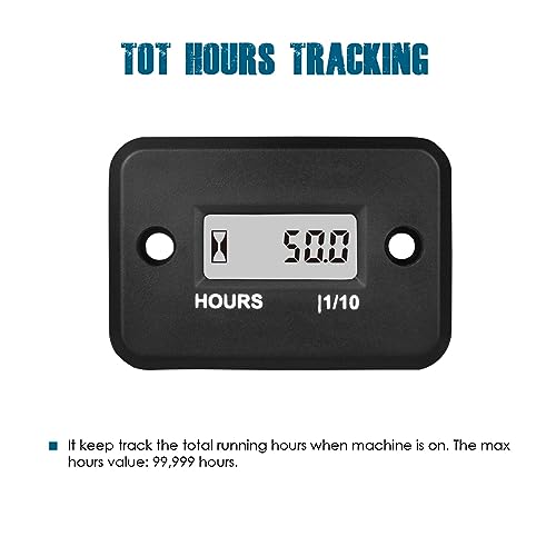 Runleader Digital LCD Maintenance Hour Meter for Small Engine, Waterproof Design, Applicable to Gas Engine Powered Lawn Mower Generator Motorcycle