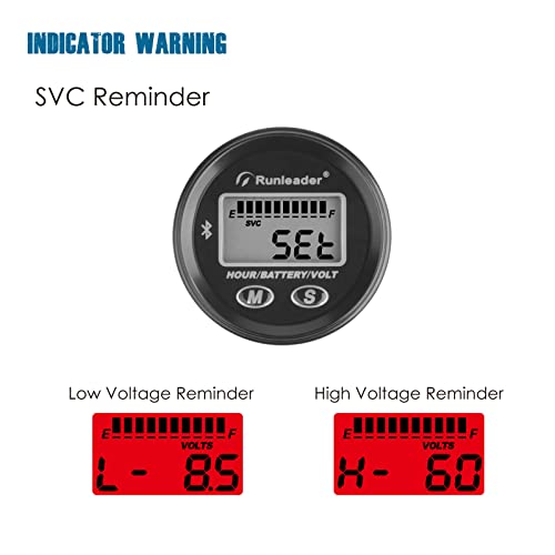 Runleader RL-BI025B-BT Digital Hours Tachometer Battery Voltage Display Backlight Display Large LCD Screen Battery Replaceable for Garden Mower Generator