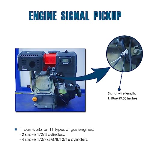Runleader RL-HM019R Digital Self Powered Tach/ Hour Meter, Maintenance Interval Time, RPM Alert for Riding Lawn Tractor Generator Compressor Outboards Motor