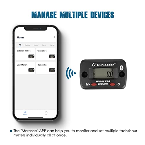Runleader RL-HM068V-BT Digital Wireless Vibration Activated Hour Meter Data Remote Bluetooth Manage Maintenance Reminders for Lawn Mower Tractor Chainsaw