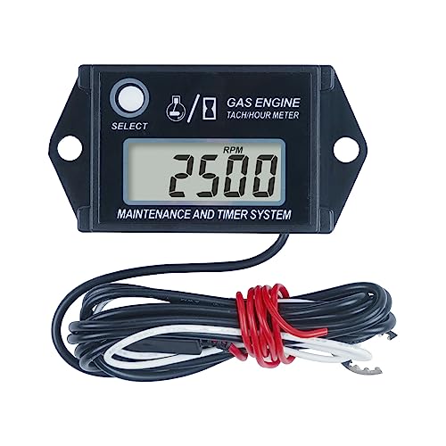 Runleader RL-HM026A Digital Hour Meter Tachometer Maintenance Reminde, Max RPM Recall Use for ZTR Lawn Mower Tractor Generator Marine Motor Motorcycle