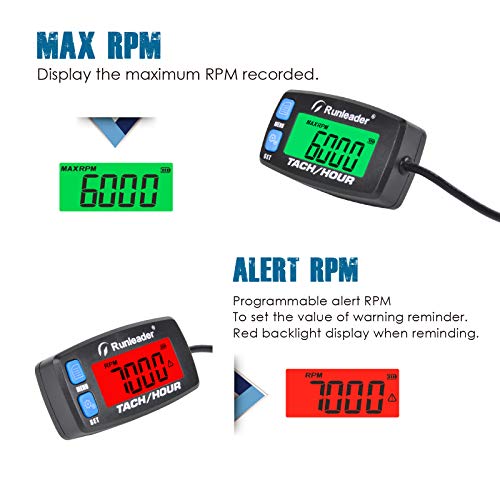Runleader Gasoline Engine Hour Meter, Maintenance Tachometer for Riding Lawn Mower Tractor Generator Chainsaws Marine ATV Motorcycle Snowmobile