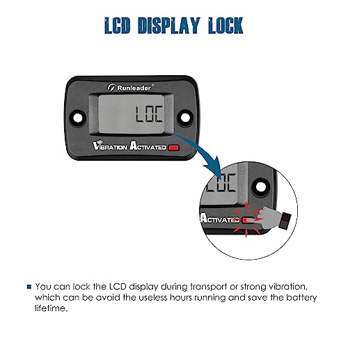 Runleader Digital Wireless Hour Meter, Vibration Activated, Maintenance Reminder, Resettable Job Timer, User Lock Shutdown, Use for Generator Marine
