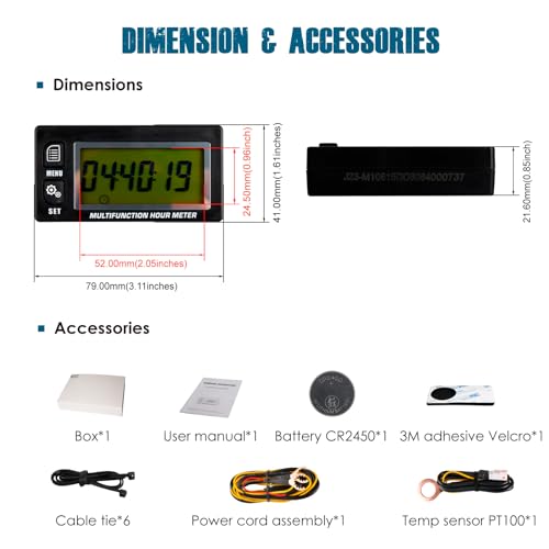 Runleader RL-HM028A Digital Hours Tachometer, Engine Temperature Gauge, Backlight Display, Large LCD Screen, Battery Replaceable for Garden Mower Generator