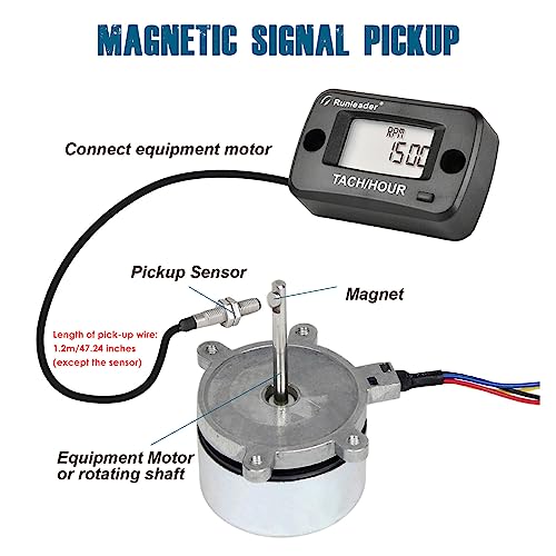 Runleader RL-HM019C Rotating Shaft Hour Meter Tachometer RPM Magnetic Maintenance Reminder Display Shutdown for Lawn Mower Marine Diesel Gas Engine Motor