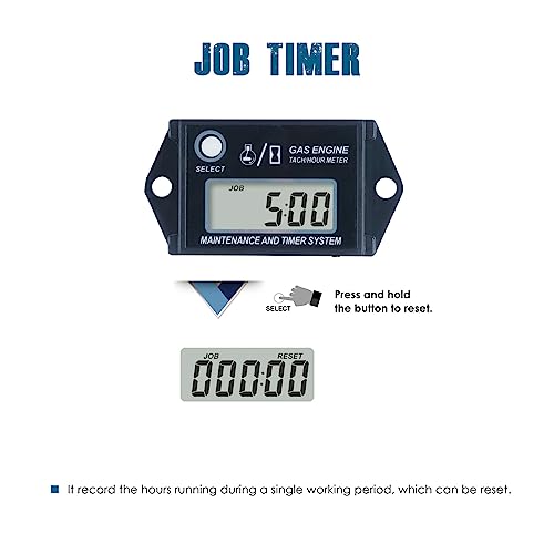 Runleader RL-HM026A Digital Hour Meter Tachometer Maintenance Reminde, Max RPM Recall Use for ZTR Lawn Mower Tractor Generator Marine Motor Motorcycle