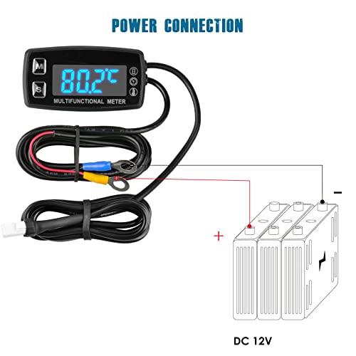 Runleader RL-HM035LT Digital LED Engine Hour Meter, RPM & Temperature Display, Maintenance Reminder, External Powered Operating for Lawn Mower
