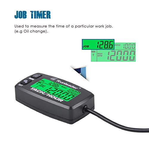 Runleader Hour Meter Tachometer, Maintenance Reminder Alert RPM Backlit Display Initial Hours Setting Battery Replaceable Use for ZTR Mower Generator