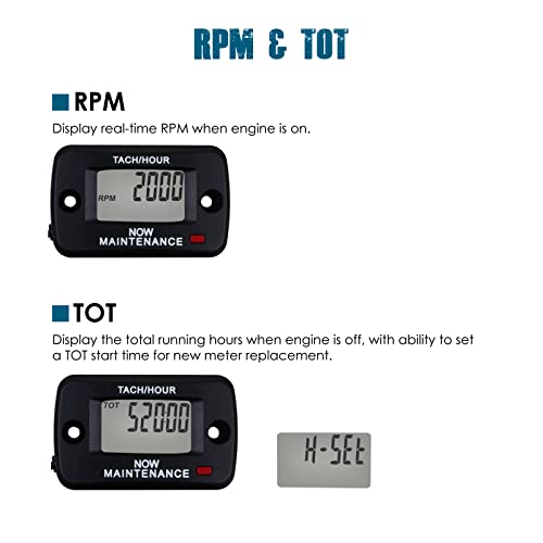 Runleader RL-HM019A Self Powered Hours Tachometer Gauge, Maintenance Reminders for Garden Lawn Tractor Log Splitter Generator Compressor Marine Jetski Scooter