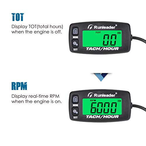 Runleader Gasoline Engine Hour Meter, Maintenance Tachometer for Riding Lawn Mower Tractor Generator Chainsaws Marine ATV Motorcycle Snowmobile