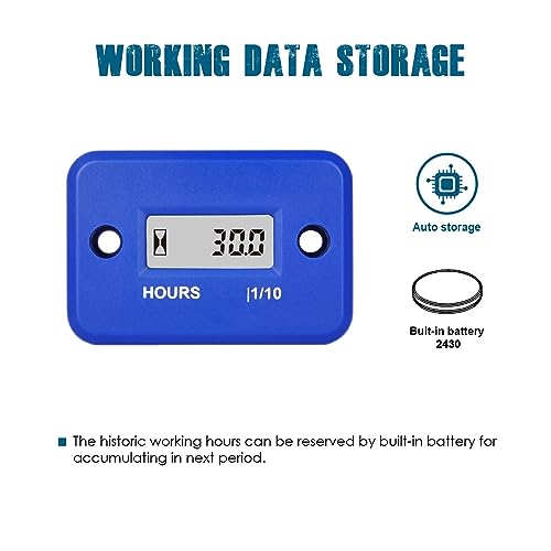 Runleader Digital LCD Maintenance Hour Meter for Small Engine, Waterproof Design, Applicable to Gas Engine Powered Lawn Mower Generator Motorcycle