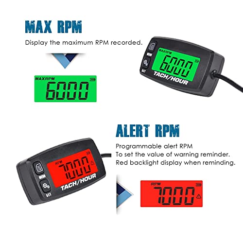 Runleader Digital Maintenance Tach/ Hour Meter for Small Gas Engine,Used on Riding Lawn Tractor Generator Compressor Chainsaws