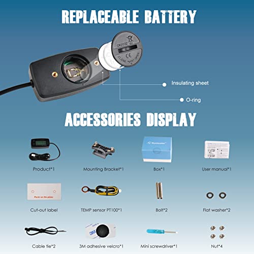 Runleader RL-HM035A Digital Tach Hour Meter, Engine Temperature Gauge, Alert RPM & Temp Backlights Display for Lawn Tractor Compressor Generator Snowmobile