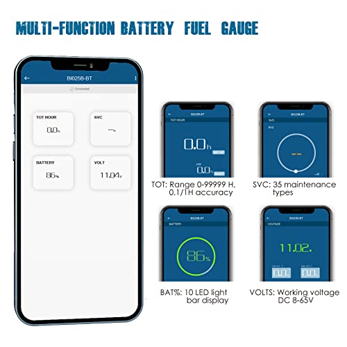 Runleader RL-BI025B-BT Digital Hours Tachometer Battery Voltage Display Backlight Display Large LCD Screen Battery Replaceable for Garden Mower Generator