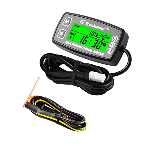 Runleader RL-HM035A Digital Tach Hour Meter, Engine Temperature Gauge, Alert RPM & Temp Backlights Display for Lawn Tractor Compressor Generator Snowmobile